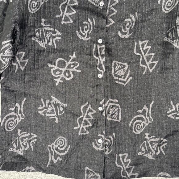 Chicos Top Women’s Size 2 (L) Black Linen Blend Artsy Boho‎ Artistic Abstract - Picture 6 of 14